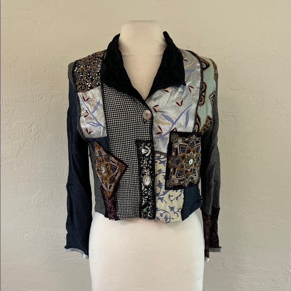 Faith vintage patchwork button down long sleeve top